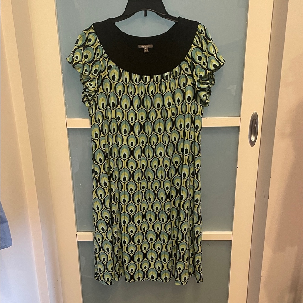 Apt 9 Green and Black Patterned Dress, XL, EUC